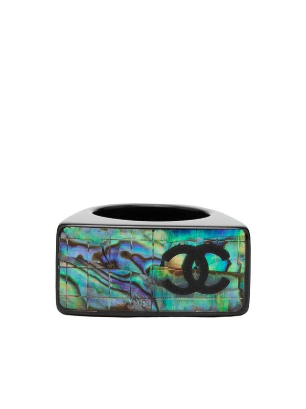 Chanel CC Logo Ring Black Blue Plastic